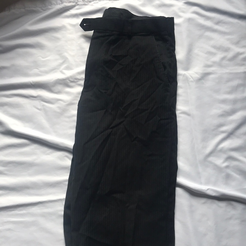 George black pin strip with blue pants